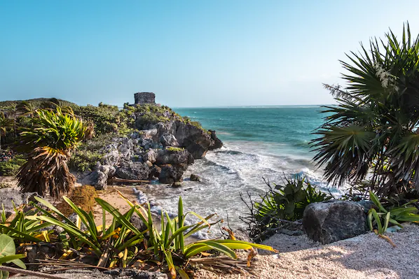 Caribbean coastline near Cancun Hotel Zone close to Breathless Cancun Soul Resort