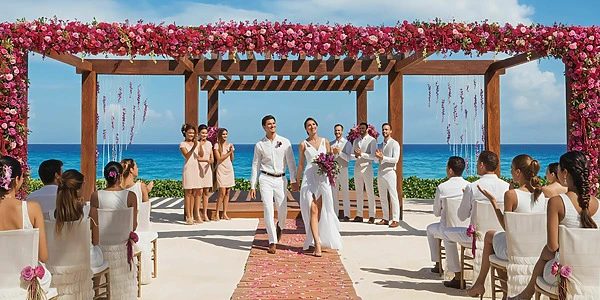 Oceanfront wedding ceremony setup at Preferred Gazebo at Secrets Riviera Cancun